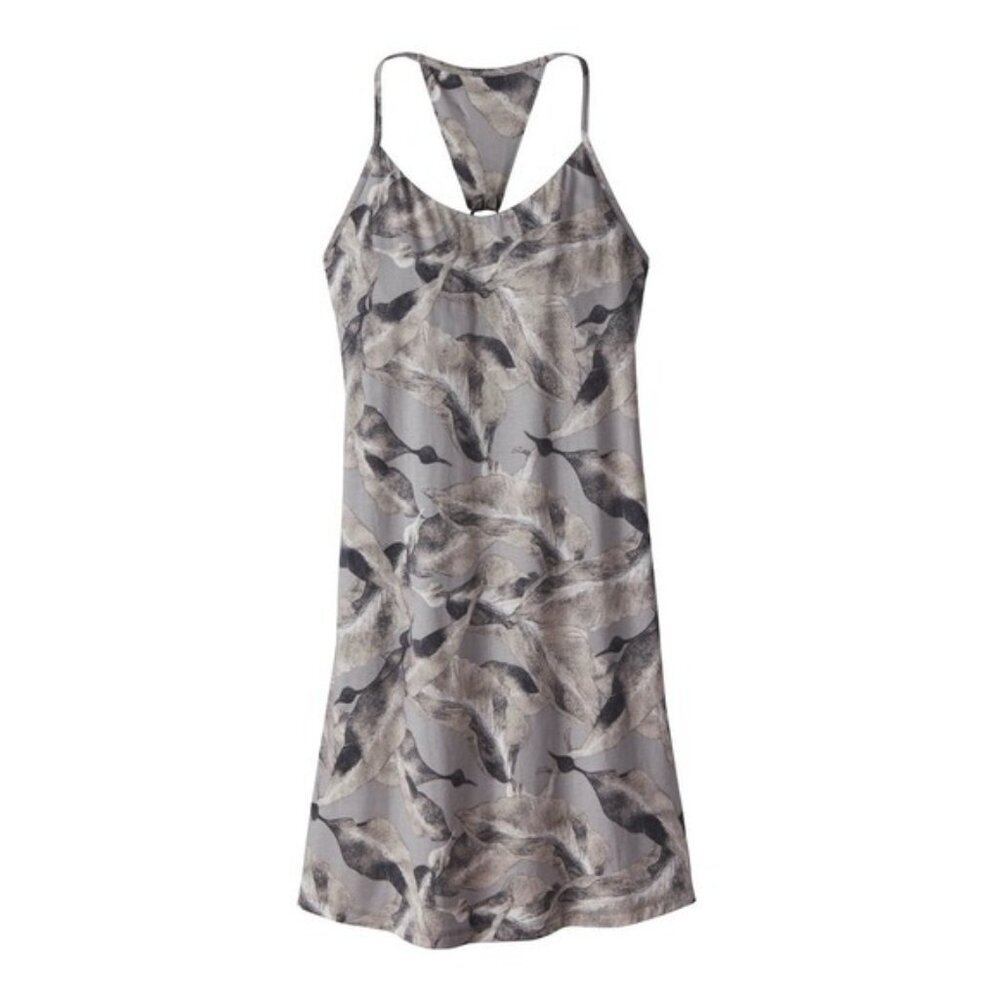 Patagonia Women's MEDIUM Gray Botanical Leaf Edisto Dress ORGANIC COTTON‎ 59025